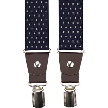 Kšandy Tmavě modré pánské široké kšandy s křížky a pravou tmavě hnědou kůží