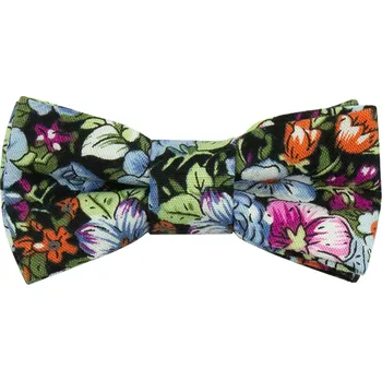 Motýlek Černý MINI dětský motýlek s modro fialovými květy