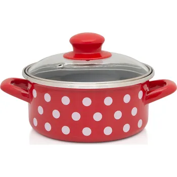 Hrnec Metalac Červený puntík, Kastrol se skl. poklicí 16 cm, 1,5 l, černý vnitřek