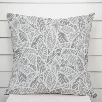 Povlak na dekorativní polštářek Dekorační povlak na polštář Leona LN-169 Bílé listy na šedém 40 x 40 cm