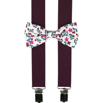 Kšandy Bordó dětské kšandy s bavlněným květovaným motýlkem