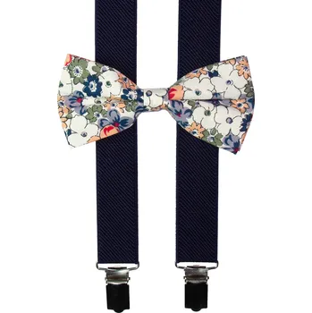 Kšandy Tmavě modré pánské kšandy s bavlněným květovaným motýlkem