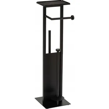 KOUPELNOVÝ STOJAN NA TOALETNÍ PAPÍR + WC ŠTĚTKA S DRŽÁKEM 3 V 1 ČERNÝ