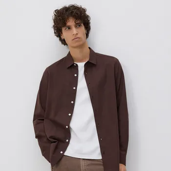 Reserved - Košile ze směsi lnu regular - tmavě hnědá - 427GT-89X - 427GT-89X-S