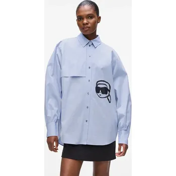 Dámská košile Košile Karl Lagerfeld IKON dámská, modrá barva, relaxed, s klasickým límcem, A4W11025 55X, vel. 36
