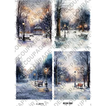 Umělecký papír Rýžový a soft papír na decoupage - Zima v parku - KB2611 Materiál: Soft, Rozměr: A4