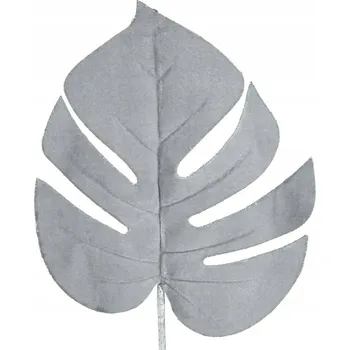 Vánoční dekorace STŘÍBRNÝ LIST NA VÁNOČNÍ STROMEČEK MONSTERA SAMETOVÝ SE TŘPYTKAMI