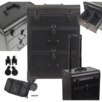 Kosmetický kufr Kosmetický kufřík černý na kolečkách, 3 police, s teleskopickou rukojetí