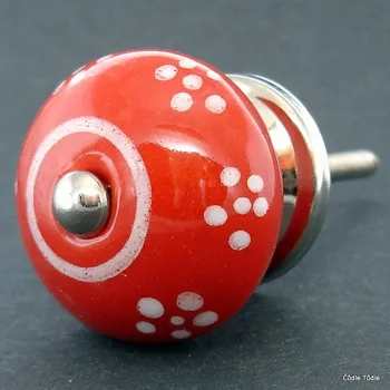 Nábytkové kování Nábytková úchytka červená s bílými kvítky 4 cm - knopka