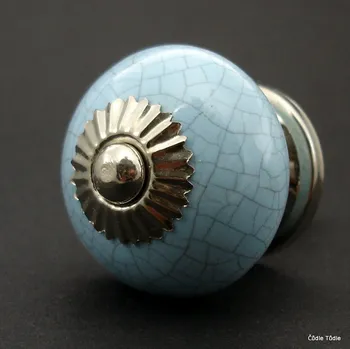 Nábytkové kování Nábytková úchytka světle modrá crackle efekt- 4 cm - knopka