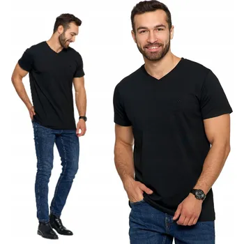 Pánské tričko Pánské tričko Moraj černé bavlněné s výstřihem do V, velikost L