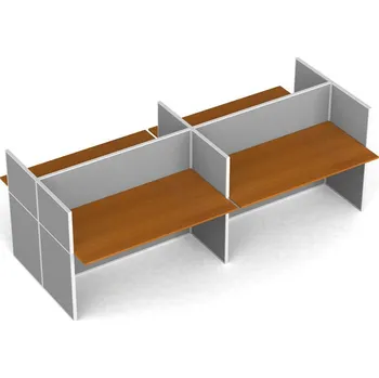 Psací stůl Kancelářský stůl PRIMO s paravanem, 4 místa, nástěnka, šedá/třešeň