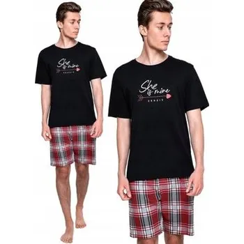 Pánské pyžamo Pánské pyžamo černé M krátký rukáv bavlněné Sensis – Valentýnská edice