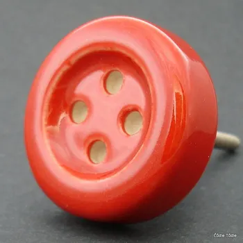 Nábytkové kování Nábytková úchytka červená tvar knoflíku 4 cm - knopka