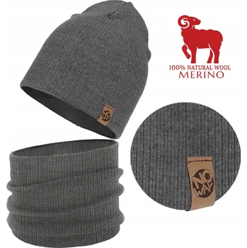 Čepice Grafitová SOUPRAVA VLNA Merino ČEPICE NÁKRČNÍK podzim jaro PROUŽEK 50-54