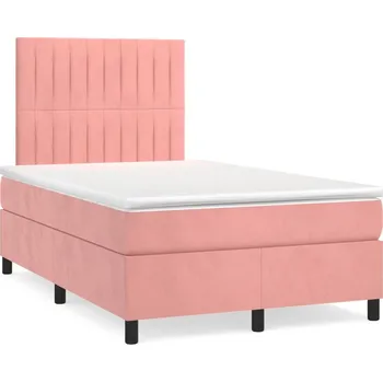 Postel vidaXL Box spring postel s matrací a LED 120x190 cm samet [3270325] Barva: Růžová