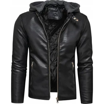 Moto bunda Pánská kožená bunda černá s kapucí - L
