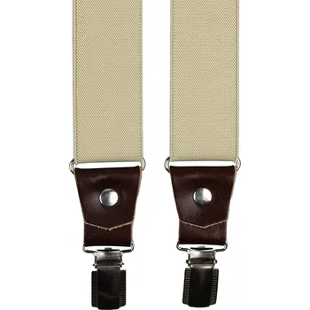 Kšandy Béžové pánské široké kšandy s hnědou pravou kůží