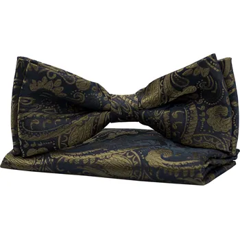 Motýlek Tmavě modrý pánský motýlek s paisley vzorem včetně kapesníčku