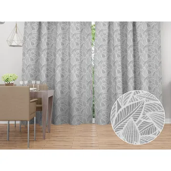 ubrus Dekorační závěs Leona LN-169 Bílé listy na šedém 130x140 cm