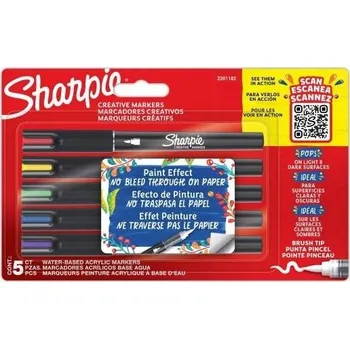 Akrylový popisovač, dekorativní, na keramiku, na dřevo, na karton, na kov, na papír, na plast, na sklo, na textil, vodou ředitelný, vícebarevný Sharpie sada barevných fixů mix 5 ks