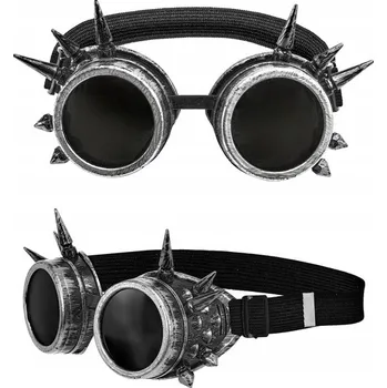 Sluneční brýle BRÝLE GOGGLE STEAMPUNK S TRNY ČERNO-STŘÍBRNÉ KARNEVAL HALLOWEEN PÁRTY