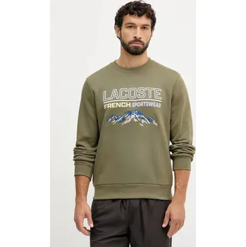 Pánská mikina Bavlněná mikina Lacoste pánská, zelená barva, s potiskem, SH5884 91X, vel. L