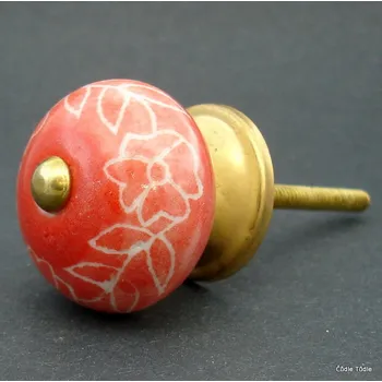 Nábytkové kování Nábytková úchytka červená s bílým ornamentem 3,7 cm - knopka