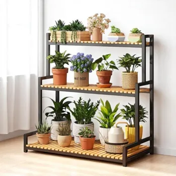 Stojan na květiny Kovový stojan na květiny, třípatrový, v loftovém stylu, 95 cm