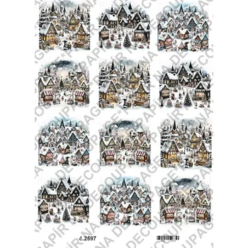 Umělecký papír Rýžový a soft papír na decoupage - Zimní vesnička - KB2597 Materiál: Soft, Rozměr: A4