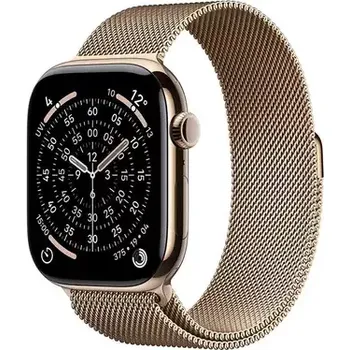 Chytré hodinky Apple Watch Series 11 GPS+Cellular 42mm Zlaté titanové tělo - Zlatý milánský tah (MF8Y4MP/A)