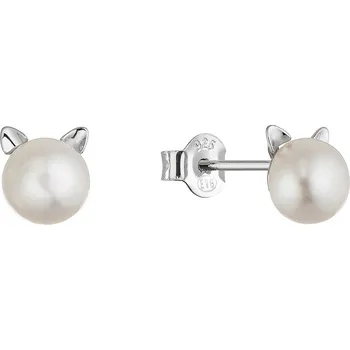 Náušnice Stříbrné náušnice kočičky s říční perlou 21117.1