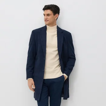 Dámský kabát Reserved - Dlouhý kostkovaný kabát - tmavomodrá - 923EF-59X - 923EF-59X-XL