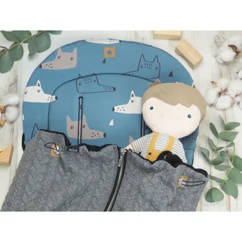 SET Podložka prodloužená (Wolves, černý fleece) + copánková deka (dark grey, černý fleece)