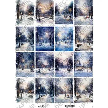 Umělecký papír Rýžový a soft papír na decoupage - Zima v parku - KB2615 Materiál: Soft, Rozměr: A4