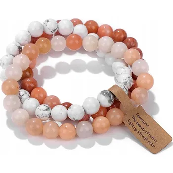 Náramek Sada 3 Náramky 8mm Přírodní kámen Bílý Howlit Růžový Aventurín
