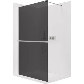 CERANO - Sprchová zástěna Walk-in Onyx Cube L/P - 8 mm - hranatá vzpěra + polička/držák na ručníky - chrom, grafitové sklo - 30x200 cm