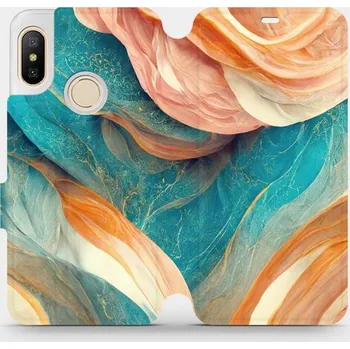 Pouzdro na mobilní telefon Flipové pouzdro Mobiwear - Xiaomi Mi A2 Lite - VP36S Azurový a oranžový mramor - VÝPRODEJ (Knížkové flip pouzdro, obal, kryt na mobil Xiaomi Mi A2 Lite - VP36S Azurový a oranžový mramor, materiál Umělá kůže + TPU - ochrana 360°, stojánek, silikonová)