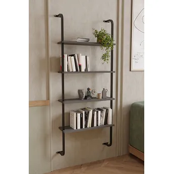 Knihovna Nástěnná kovová knihovna MARI - 4 police - antracit