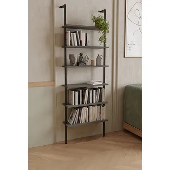 Knihovna Nástěnná kovová knihovna MILON - 6 polic - antracit