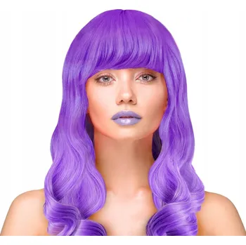 Karnevalový kostým PÁRTY PARUKA S DLOUHÝMI FIALOVÝMI VLASY, VLNITÉ, KUDRNATÉ KOSTÝM KARNEVAL