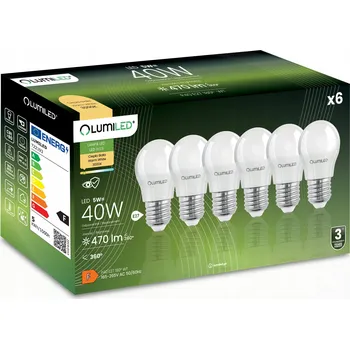 Žárovka 6x LED žárovka E27, baňka P45, 5W = 40W, 470lm, 3000K teplá bílá, 180° LUMILED