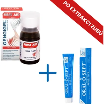 Ústní voda Sada po extrakci zubů GENGIGEL First Aid + ORAL-O-SEPT SENSITIVE zubní pasta