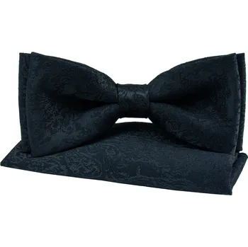 Motýlek Černý pánský motýlek s černým vzorem včetně kapesníčku