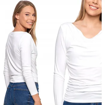 Dámská halenka z viskózy s dlouhým rukávem MORAJ, lodičkový výstřih, vypasovaná, bílá, velikost S