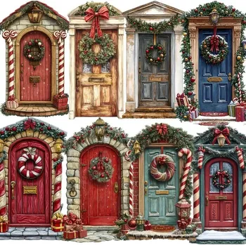 samolepka BAF Mini nálepky Ozdobené vánoční dveře 30 kusů 5 x 6 cm
