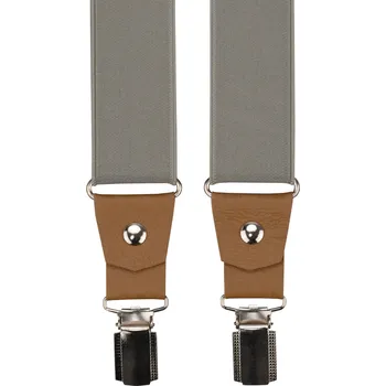 Kšandy Šedé pánské široké kšandy s koňakovou pravou kůží