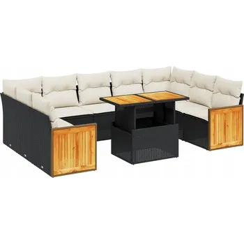 VidaXL 10dílná zahradní sedací souprava, polštáře černý PE ratan