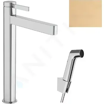 Vodovodní baterie Hansgrohe Finoris Umyvadlová baterie s výpustí Push-Open a bidetovou sprškou, EcoSmart, kartáčovaný bronz, 76220140