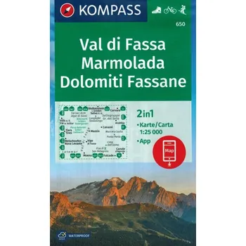 KOMPASS Wanderkarte 650 Val di Fassa, Marmolada, Dolomiti Fassane 1:25.000. 1:25`000: markierte Wanderwege, Hütten, Radrouten Kolektiv autorů